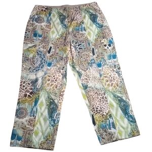 Chicos Mixed Print Light Weight Cropped Cargo Pants Coastal Colors Size 2 Large